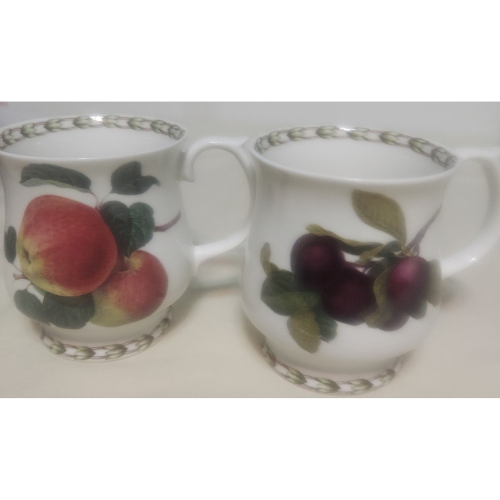 Queen's Hookers Fruit Mugs Fine Bone China Coffee Tea Set of 2‎